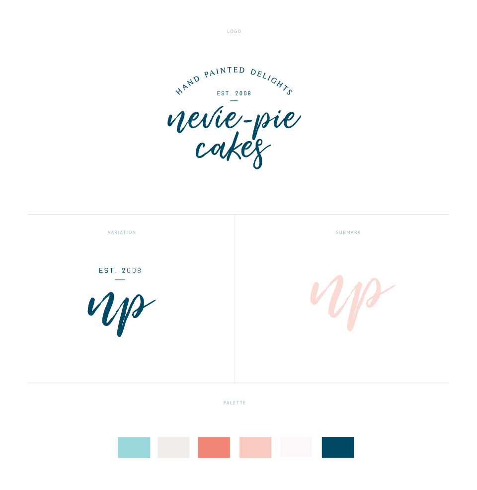 Branding designed by Leaff Design, for Nevie-Pie Cakes.